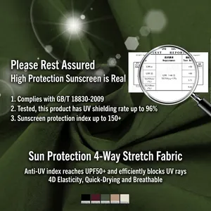 Green sun protection sport suit with UPF 50 plus fabric and four-way stretch technology