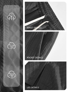 Detailansicht dunkelgraue Shorts mit Waffelstruktur, elastischem Bund und Seitentaschen