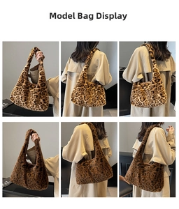 Collage de sacs hobo en peluche imprimé léopard montrant différents angles de portée