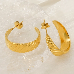 Minimalist 18K gold plated stainless steel textured hoop earrings with geometric pattern