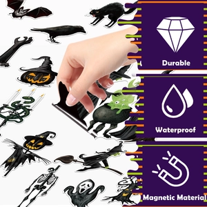Detailed view of durable waterproof Halloween gnome skeleton magnets showing material flexibility