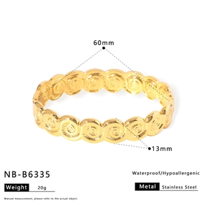Detailed view of gold plated twisted chain bangle showing 60mm diameter and 13mm width dimensions