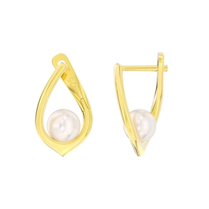 Boucles d'oreilles goutte en argent S925 doré avec perles blanches élégantes