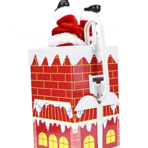 Père Noël animé grimpant dans une cheminée rouge avec musique pour décoration de Noël