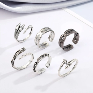 Vintage Punk Adjustable Open Rings For Men Women Alloy Dragon Music Note Razor Blade Gothic Fashion Jewelry
