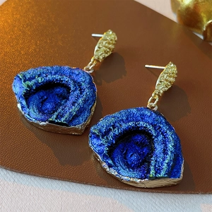 Blue gradient fan-shaped crystal earrings with gold silver needle hooks for women