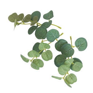 Artificial green eucalyptus stem with round leaves for home and wedding decor
