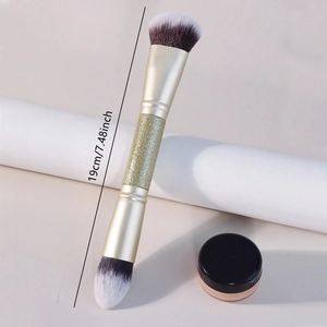 Dual-ended makeup brush with 19cm length and soft brown-white gradient bristles
