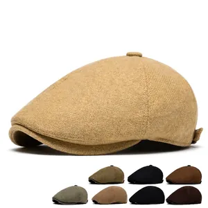 Classic wool blend newsboy flat cap for men and women in various winter colors