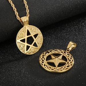 Set of 2 hip hop style 18K gold plated hollow pentagram star necklaces for men