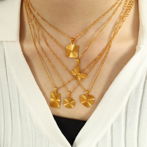 18K gold plated stainless steel layered necklace with butterfly and heart pendants