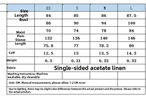 Detailed size guide table for women's satin mini dress with scarf ornament measurements