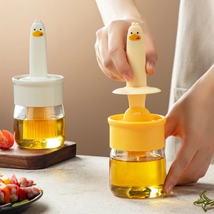 Silicone Oil Brush Glass Bottle Integrated Lid Heat Resistant Cartoon Duck Design Kitchen Basting Tool For BBQ Baking Cooking