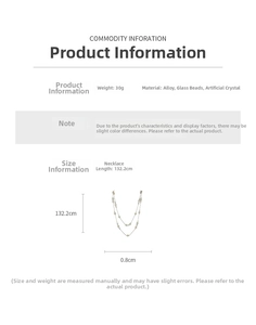 Detail view of artificial crystal beaded necklace showing length of 132cm and 30g weight