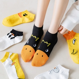 Women Ankle Socks Cotton Blend Breathable Sweat Absorbent Cartoon Yellow Duck Animal Pattern Cute Casual Daily Student