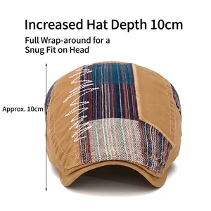 Patchwork cotton newsboy cap for men and women with 10cm deep fit design in khaki