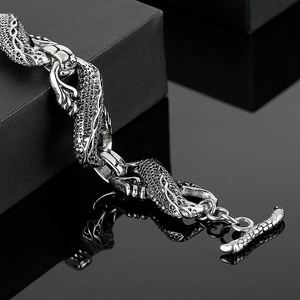 Bracelet pour hommes en acier inoxydable avec motif écailles de dragon et fermoir en T rétro