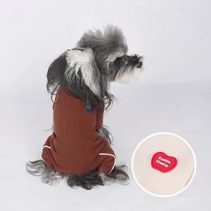 Brown dog thermal jumpsuit with heart label, minimalist warm autumn pet apparel