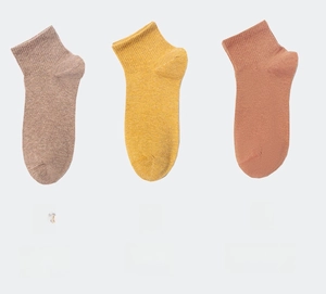 Detailaufnahme der Baumwollsocken in Kamel, Gelb und Mokka mit gerippten Bündchen