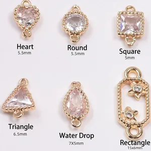 Pendentifs en zircon plaqué or 14K forme cœur et goutte avec doubles boucles pour bijoux DIY