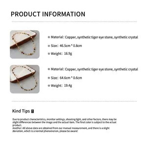 Detailed chart for artificial tiger eye beaded necklaces with dimensions and materials