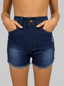 High Waist Denim Shorts Women Cotton Washed Frayed Raw Hem Slim Fit Casual Five Pockets Distressed Jeans Shorts