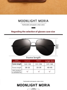 Size guide showing leather glasses case dimensions for small, medium, and large frames