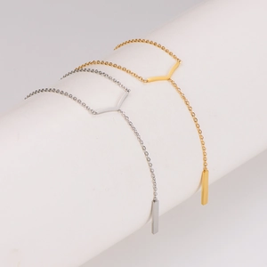 Minimalist gold and silver stainless steel geometric V-shape long tassel pendant necklaces