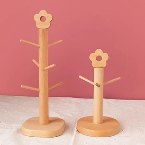 Solid wood entryway organizer stand with flower top for keys, jewelry and watches