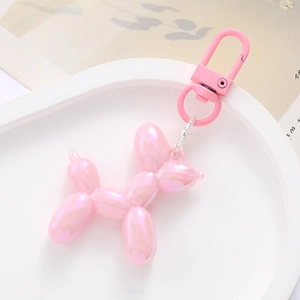 Fashion pink acrylic balloon dog keychain with matching pink metal hook and silver chain
