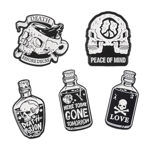 5-piece gothic skull and coffee enamel pin set in black and white finish for jackets
