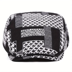 British style houndstooth patchwork flat cap for women with classic black and white pattern