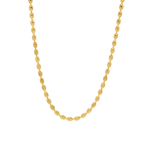 Detail of 18K gold plated stainless steel necklace showing polished oval beads chain