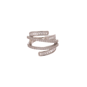 Silver multi-layer crossover ring featuring sparkling zircon stones for women