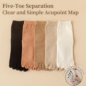 Five-pack set of five-toe acupoint massage socks in neutral tones with foot reflexology map