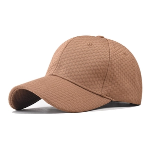 Classic brown baseball cap with minimalist checkered knit texture and curved brim