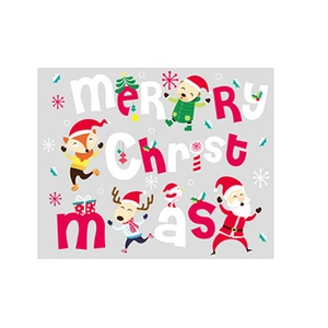 Merry Christmas wall stickers with cartoon Santa, reindeer and fox for holiday home decor