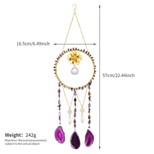 Amethyst suncatcher wind chime with moon design and purple agate slices for garden decor