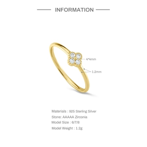 Detailed size chart and material specs for S925 silver clover ring with AAAAA zircon