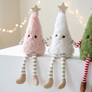 Plush Christmas tree dolls with striped long legs and star toppers for festive decor