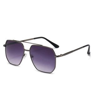 Classic gunmetal double-bridge aviator sunglasses with purple gradient lenses on white backdrop