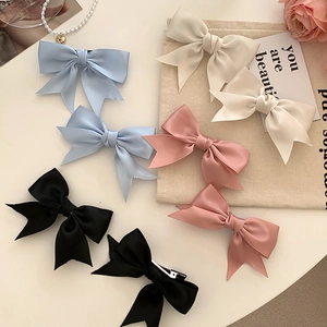 Bow Hair Clips Ribbon Lace Sweet Balletcore Style Side Fringe Pin Handmade Hair Accessories For Women Kids Versatile
