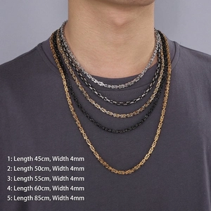 4mm Byzantine chain necklaces in various lengths and colors shown on male model