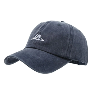 Vintage washed charcoal baseball cap featuring white mountain embroidery and curved brim