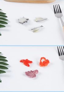 Detailed view of mini PVC sea creatures for DIY micro landscape including lobster and crab