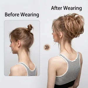 Messy blonde hair bun extension before and after comparison for volume and styling