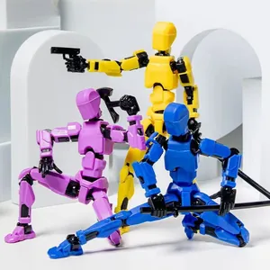 Detailed close-up of articulated 3D printed action figures with miniature weapons