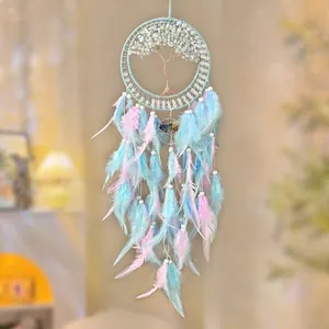 Dream Catcher Tree Of Life Wall Hanging Natural Crystal Stones Handmade Feathers Boho Room Home Decor Ornament