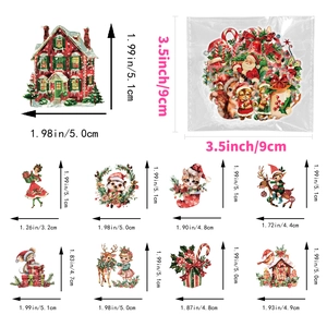 Detailed size chart showing dimensions for vintage Christmas PET stickers in cm and inches