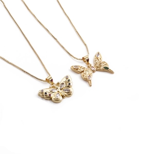 Butterfly Pendant Necklace Copper Colorful Zircon Hollow Wing Vintage Elegant Jewelry Gift Accessories For Women